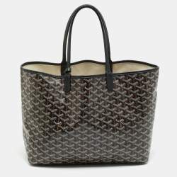 Pre Owned Goyard Saint Louis PM Black Goyardine Coated Canvas and Leather Tote
