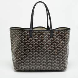 Pre Owned Goyard Saint Louis PM Black Goyardine Coated Canvas and Leather Tote