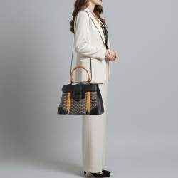 Pre Owned Goyard Saigon MM Black Goyardine Coated Canvas and Leather Top Handle Bag