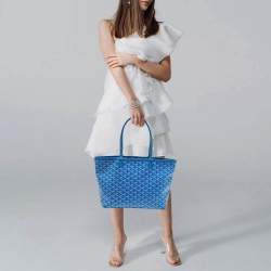 Pre Owned Goyard Artois PM Blue Goyardine Coated Canvas Tote