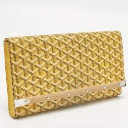 Pre Owned Goyard Monte Carlo Bois Yellow Goyardine Coated Canvas and Leather Clutch