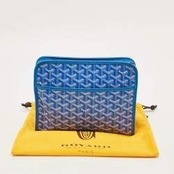 Pre Owned Goyard Jouvence MM Blue Goyardine Coated Canvas and Leather Toiletry Bag