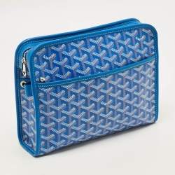 Pre Owned Goyard Jouvence MM Blue Goyardine Coated Canvas and Leather Toiletry Bag