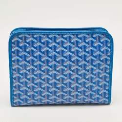 Pre Owned Goyard Jouvence MM Blue Goyardine Coated Canvas and Leather Toiletry Bag