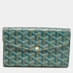 Pre Owned Goyard Double Flap Green Goyardine Coated Canvas Leather Continental Wallet