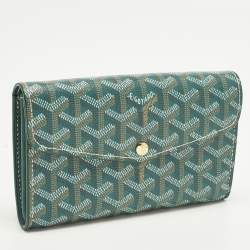 Pre Owned Goyard Double Flap Green Goyardine Coated Canvas Leather Continental Wallet
