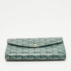 Pre Owned Goyard Double Flap Green Goyardine Coated Canvas Leather Continental Wallet
