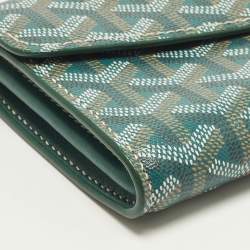 Pre Owned Goyard Double Flap Green Goyardine Coated Canvas Leather Continental Wallet