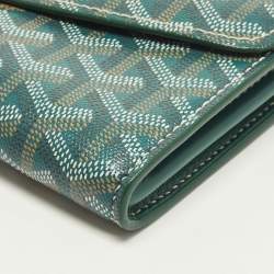 Pre Owned Goyard Double Flap Green Goyardine Coated Canvas Leather Continental Wallet