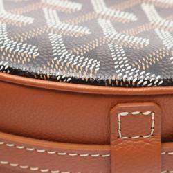 Pre Owned Goyard Hirondelle Shoulder Bag Coated Canvas And Leather Brown Black White