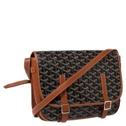 Pre Owned Goyard Brown Goyardine Coated Canvas and Leather Belvedere MM Saddle Bag