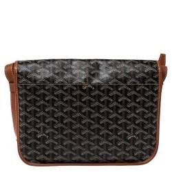 Pre Owned Goyard Brown Goyardine Coated Canvas and Leather Belvedere MM Saddle Bag
