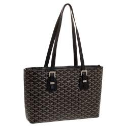 Pre Owned Goyard Black Goyardine Coated Canvas and Leather Okinawa PM Tote
