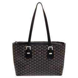 Pre Owned Goyard Black Goyardine Coated Canvas and Leather Okinawa PM Tote