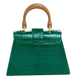 Pre Owned Goyard Green Crocodile Saigon PM Top Handle Bag