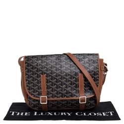 Pre Owned Goyard Brown Goyardine Coated Canvas and Leather Belvedere MM Saddle Bag