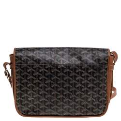 Pre Owned Goyard Brown Goyardine Coated Canvas and Leather Belvedere MM Saddle Bag