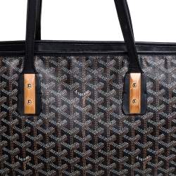 Pre Owned Goyard Black Goyardine Coated Canvas and Leather Marquises Tote