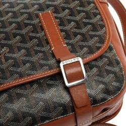 Pre Owned Goyard Brown Goyardine Coated Canvas and Leather Belvedere MM Saddle Bag