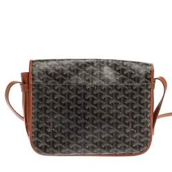 Pre Owned Goyard Brown Goyardine Coated Canvas and Leather Belvedere MM Saddle Bag