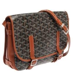 Pre Owned Goyard Brown Goyardine Coated Canvas and Leather Belvedere MM Saddle Bag