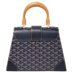 Pre Owned Goyard Navy Blue Goyardine Coated Canvas and Leather PM Saigon Top Handle Bag
