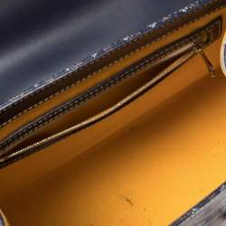 Pre Owned Goyard Navy Blue Goyardine Coated Canvas and Leather PM Saigon Top Handle Bag