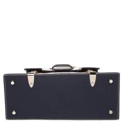 Pre Owned Goyard Navy Blue Goyardine Coated Canvas and Leather PM Saigon Top Handle Bag