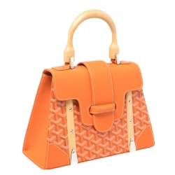 Pre Owned Goyard Orange Coated Canvas and Leather Saigon PM Top Handle Bag