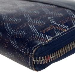 Pre Owned Goyard Blue Goyardline Coated Canvas  and Leather Matignon Zip Around Wallet