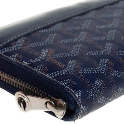 Pre Owned Goyard Blue Goyardline Coated Canvas  and Leather Matignon Zip Around Wallet