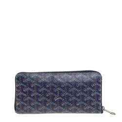 Pre Owned Goyard Blue Goyardline Coated Canvas  and Leather Matignon Zip Around Wallet