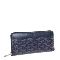 Pre Owned Goyard Blue Goyardline Coated Canvas  and Leather Matignon Zip Around Wallet