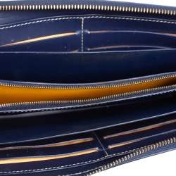 Pre Owned Goyard Blue Goyardline Coated Canvas  and Leather Matignon Zip Around Wallet