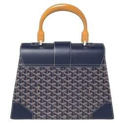 Pre Owned Goyard Navy Blue Goyardine Coated Canvas and Leather Saigon MM Top Handle Bag