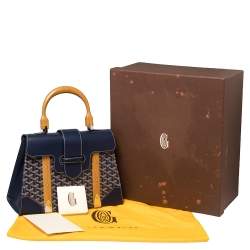 Pre Owned Goyard Navy Blue Goyardine Coated Canvas and Leather Saigon MM Top Handle Bag