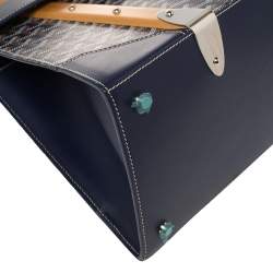 Pre Owned Goyard Navy Blue Goyardine Coated Canvas and Leather Saigon MM Top Handle Bag