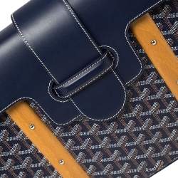 Pre Owned Goyard Navy Blue Goyardine Coated Canvas and Leather Saigon MM Top Handle Bag