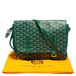 Pre Owned Goyard Green Goyardine Coated Canvas and Leather Belvedere MM Saddle Bag