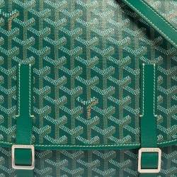 Pre Owned Goyard Green Goyardine Coated Canvas and Leather Belvedere MM Saddle Bag