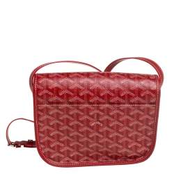 Pre Owned Goyard Red Goyardine Coated Canvas and Leather Belvedere PM Bag