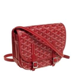 Pre Owned Goyard Red Goyardine Coated Canvas and Leather Belvedere PM Bag