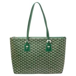 Pre Owned Goyard Green Goyardine Coated Canvas and Leather Okinawa GM Tote