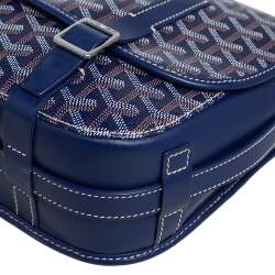 Pre Owned Goyard Navy Blue Goyardine Coated Canvas and Leather Belvedere MM Saddle Bag