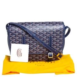 Pre Owned Goyard Navy Blue Goyardine Coated Canvas and Leather Belvedere MM Saddle Bag