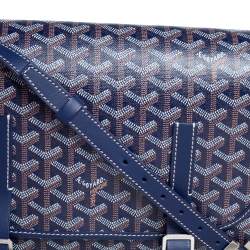 Pre Owned Goyard Navy Blue Goyardine Coated Canvas and Leather Belvedere MM Saddle Bag