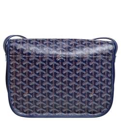 Pre Owned Goyard Navy Blue Goyardine Coated Canvas and Leather Belvedere MM Saddle Bag