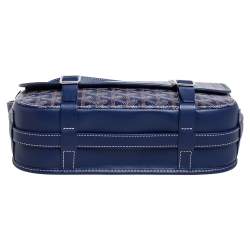 Pre Owned Goyard Navy Blue Goyardine Coated Canvas and Leather Belvedere MM Saddle Bag