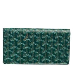 Pre Owned Goyard Green Goyardine Coated Canvas and Leather Richelieu Wallet
