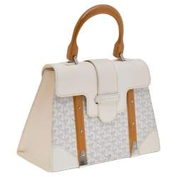 Pre Owned Goyard White Goyardine Coated Canvas and Leather Saigon MM Top Handle Bag